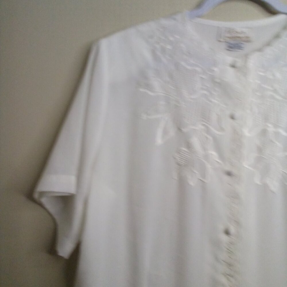 Voir Collection Blouse Women 16W 16 Vintage Embroidery Button Up Feminine Ivory - Picture 5 of 16
